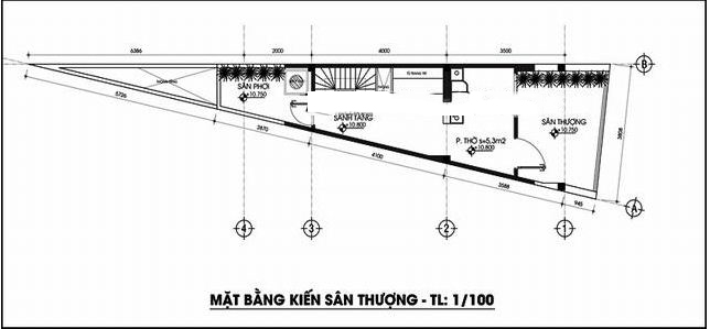 Thiết kế nhà ống 4 tầng  118m2 trên đất tam giác - MB Tầng 2